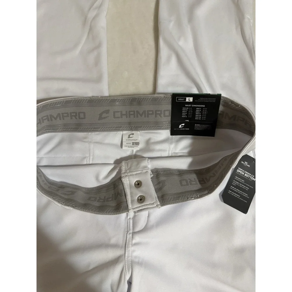 NWT CHAMPRO Triple Crown 2.0 Open Bottom Baseball Pants White ~ Size L